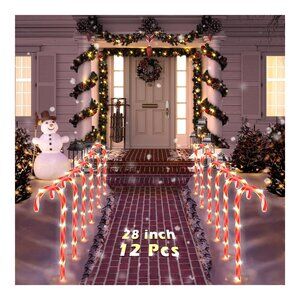 COOLWUFAN 28" Christmas Candy Cane Pathway Markers, Set of 12 Pack Christmas Out